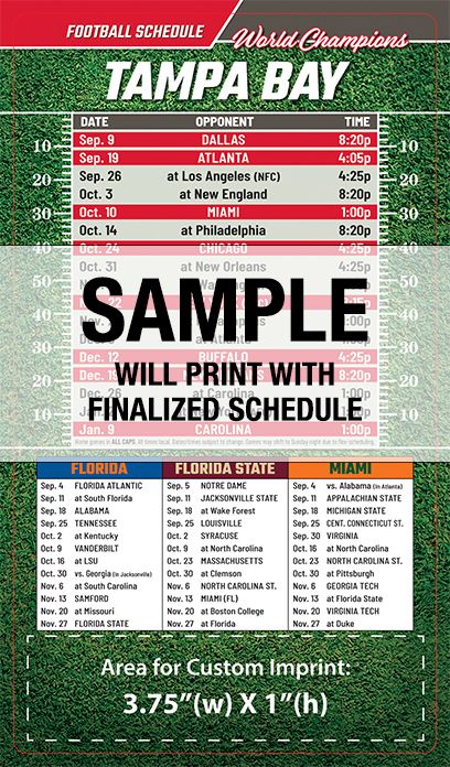 ReaMark Products: Tampa Bay Full Magnet Football Schedule